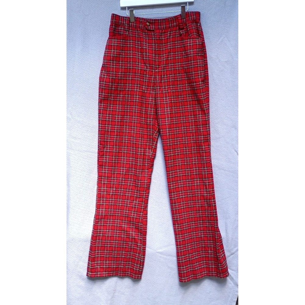 Vintage Evolution Red Plaid Flannel Pants Mens 30x31 Preppy Straight Leg